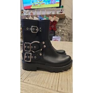 Jeffrey Campbell Women's Black Moto Boots Size 6 Silver Accents